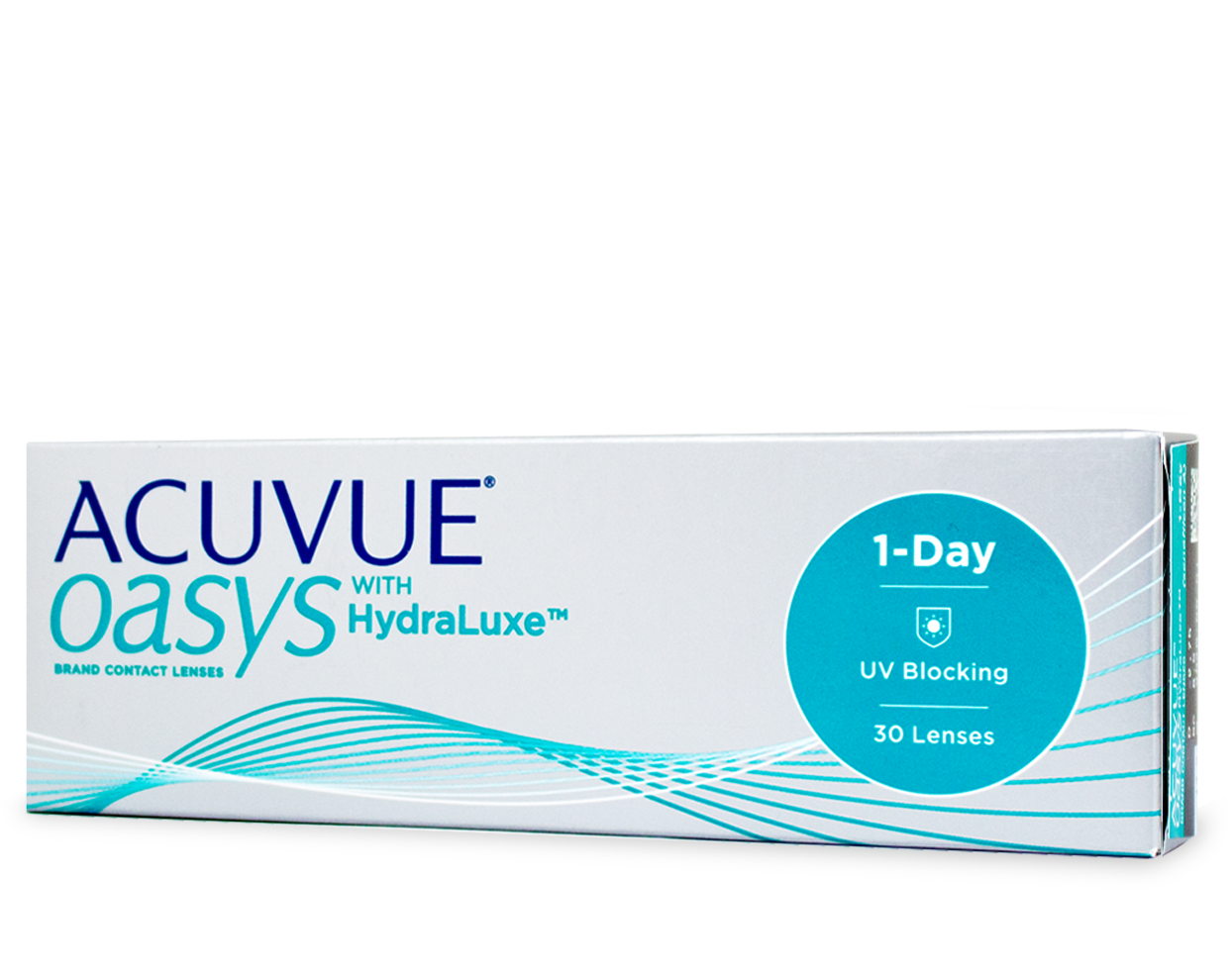 Acuvue Oasys 1-Day with HydraLuxe on kertakäyttölinssi varustettuna erinomaisella UV-suojalla.