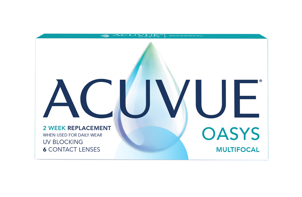 Acuvue Oasys Multifocal on progressiivinen 
monitehopiilolinssi kahden viikon vaihtovälillä, joka on suunniteltu tarjoamaan hyvä näkö kaikille etäisyyksille ikänäöstä kärsiville.