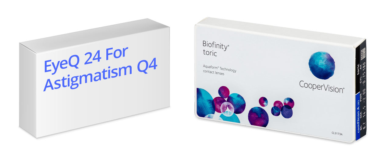 EyeQ 24 For Astigmatism Q4 on Synsamin myymä toorinen kuukausi-/yötäpäiväälinssi, jonka alkuperäisnimi on Biofinity toric. Vertaa hintoja ja säästä.