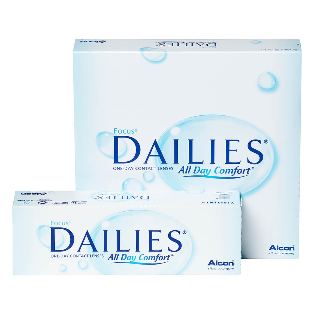 Focus Dailies All Day Comfort -piilolinssit on saatavilla 30 ja 90 linssin 
pakkauksissa.