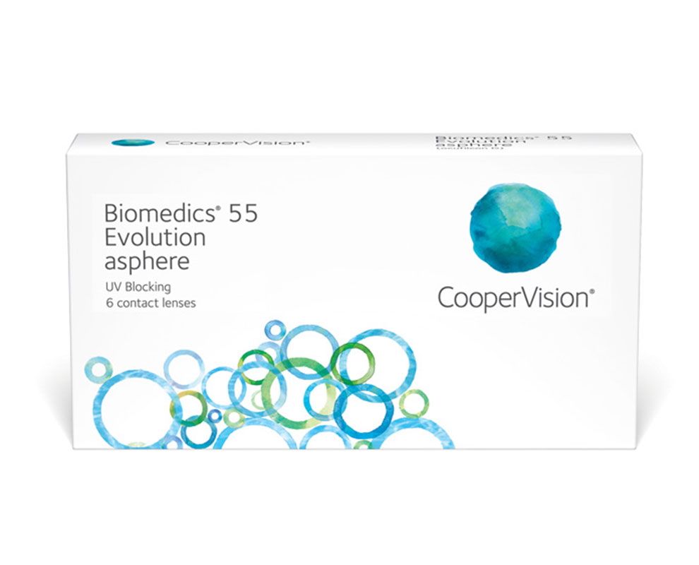 Biomedics 55 Evolution asphere -piilolinssit on suunniteltu korjaamaan 
silmissä luonnollisesti ilmaantuvia sfäärisiä poikkeamia.