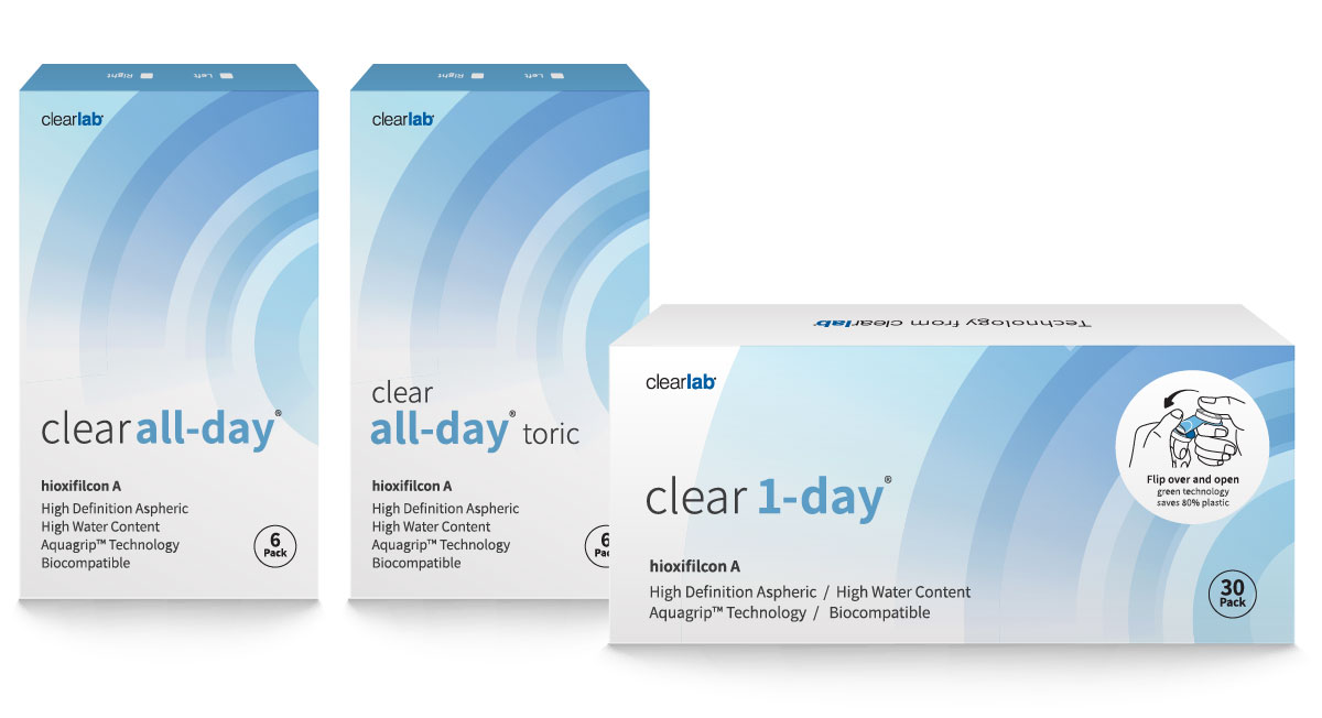 Clearlabin Clear-tuoteperheeseen kuuluvat Clear All-Day-, Clear All-Day toric- ja 
Clear 1-day -piilolinssit. Bioyhteensopivat linssit on valmistettu korkean vesipitoisuuden hioxifilcon A -materiaalista.
