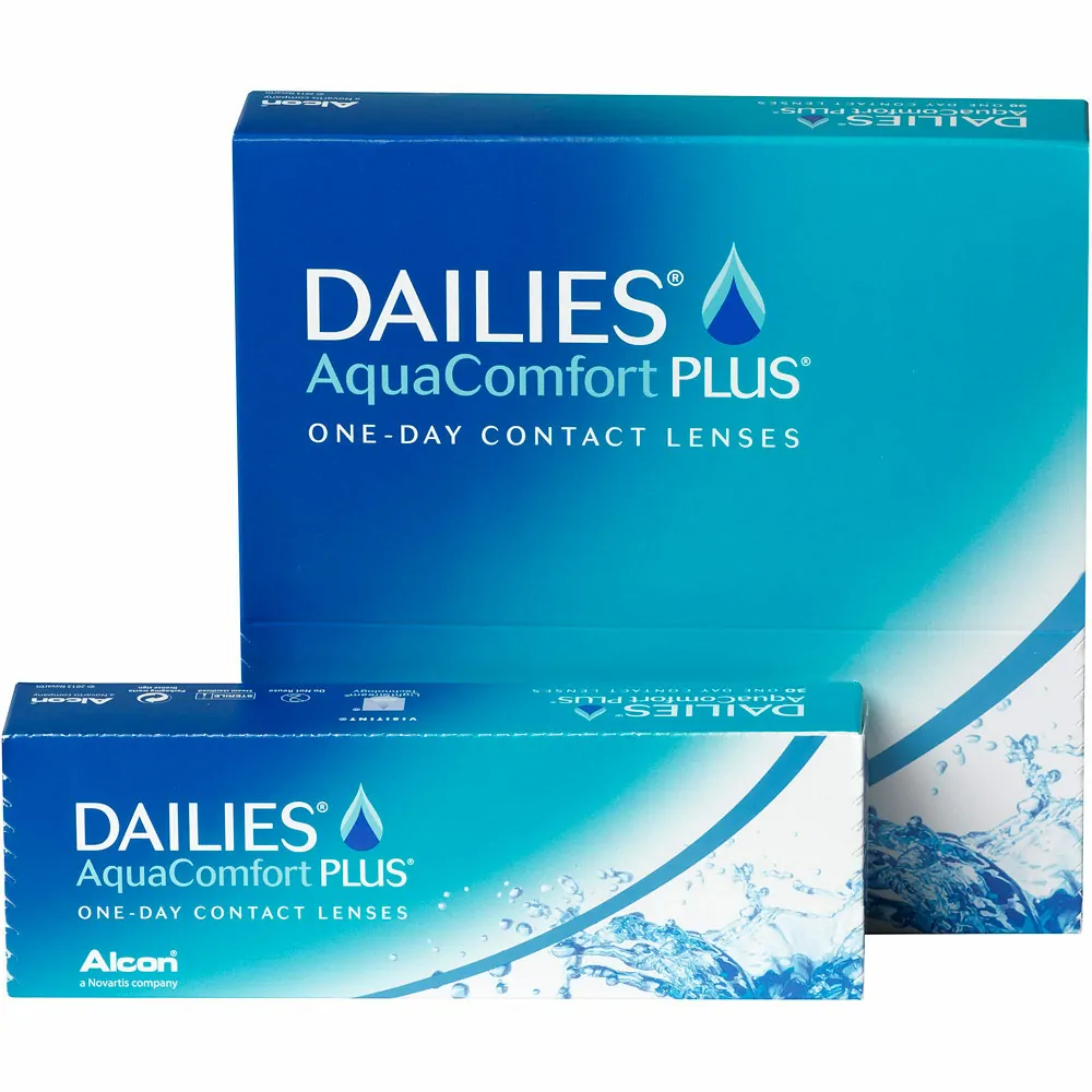 Dailies AquaComfort Plus -piilolinssejä 
myydään 30 ja 90 linssin pakkauksissa. Osa jälleenmyyjistä myy myös 2 x 90 linssin pakkauksia, eli yhteensä 180 linssin seteissä.